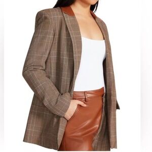 Steve Madden plaid Boyfriend Blazer with Faux Leather Collar